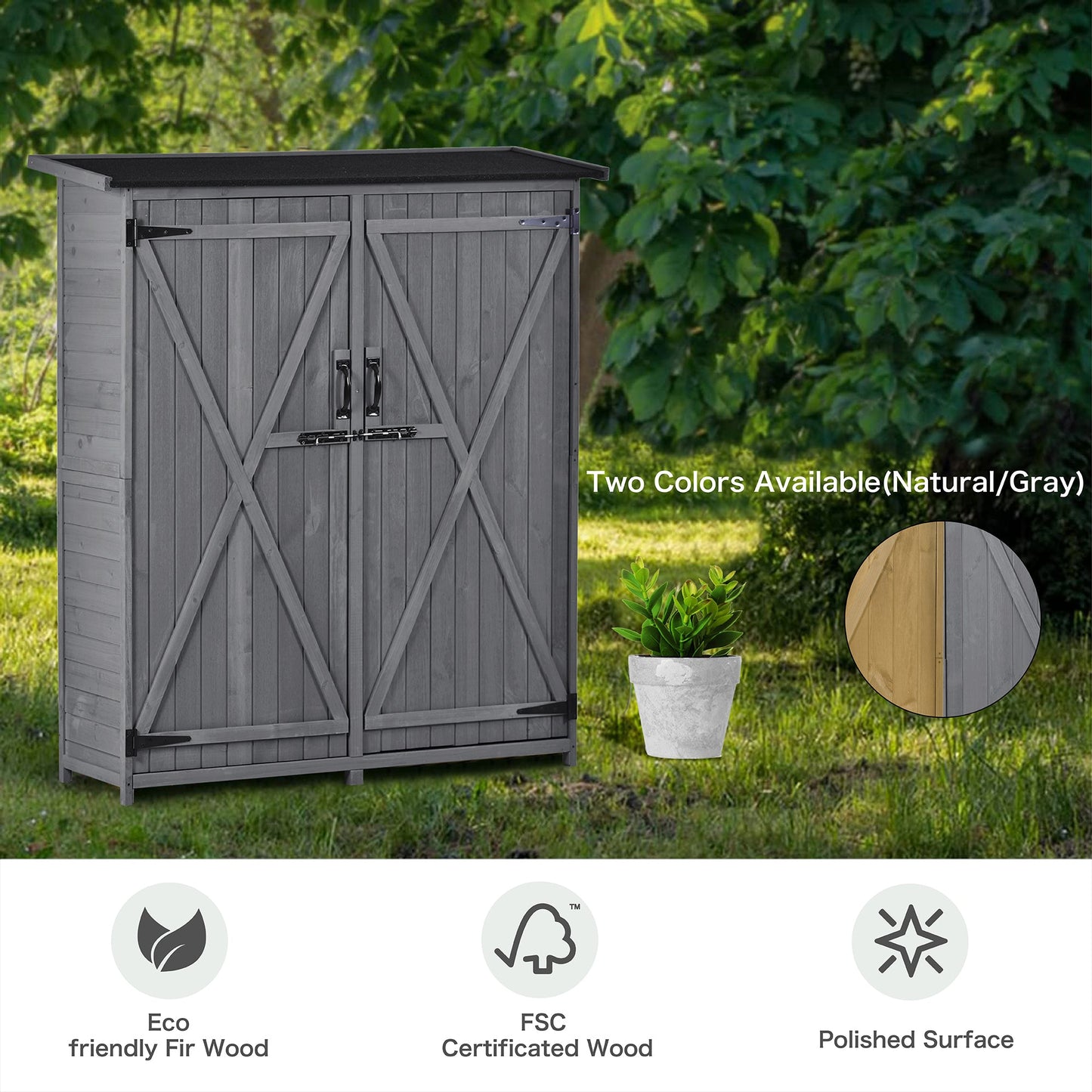 5x4 Outdoor Wood Storage Shed – Gray Finish, Waterproof Asphalt Roof