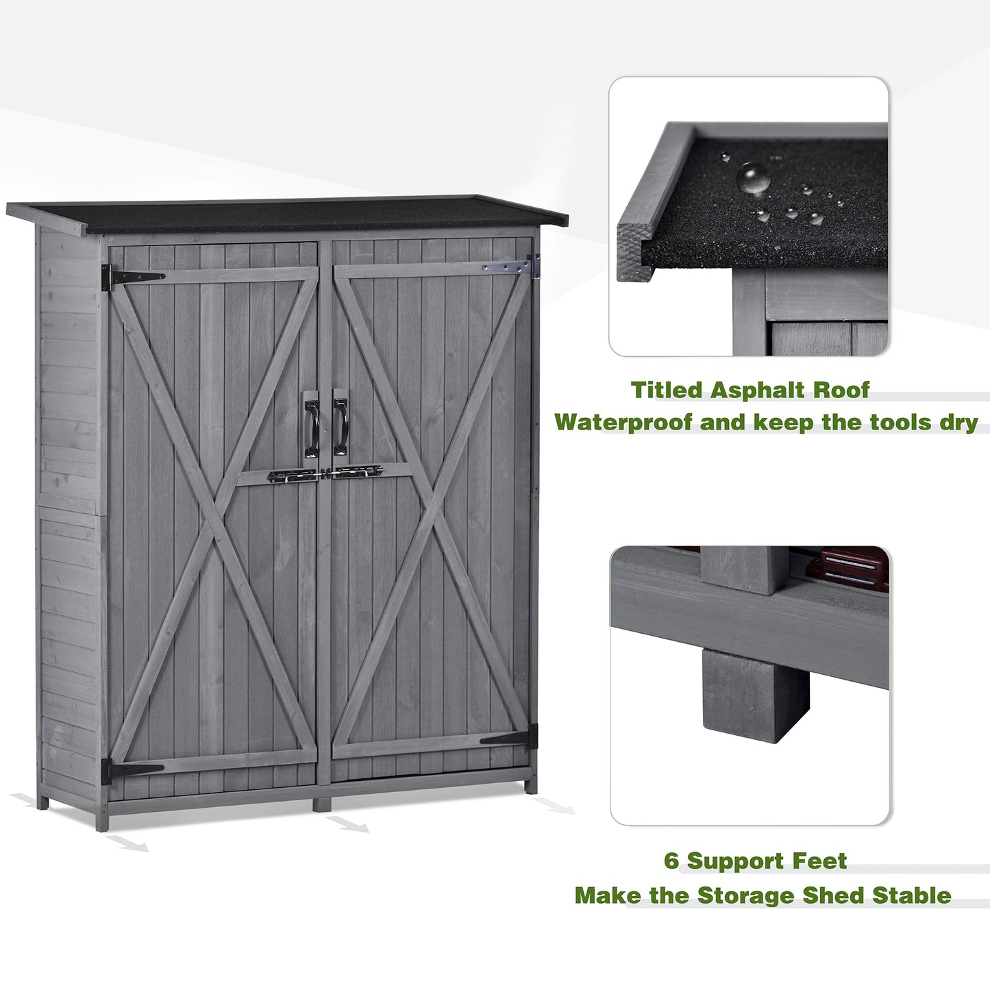 5x4 Outdoor Wood Storage Shed – Gray Finish, Waterproof Asphalt Roof