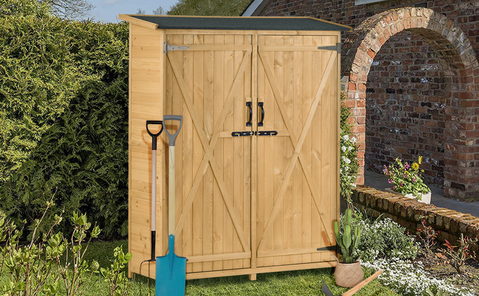 5x4 Outdoor Wood Storage Shed – Natural Finish, Waterproof Asphalt Roof