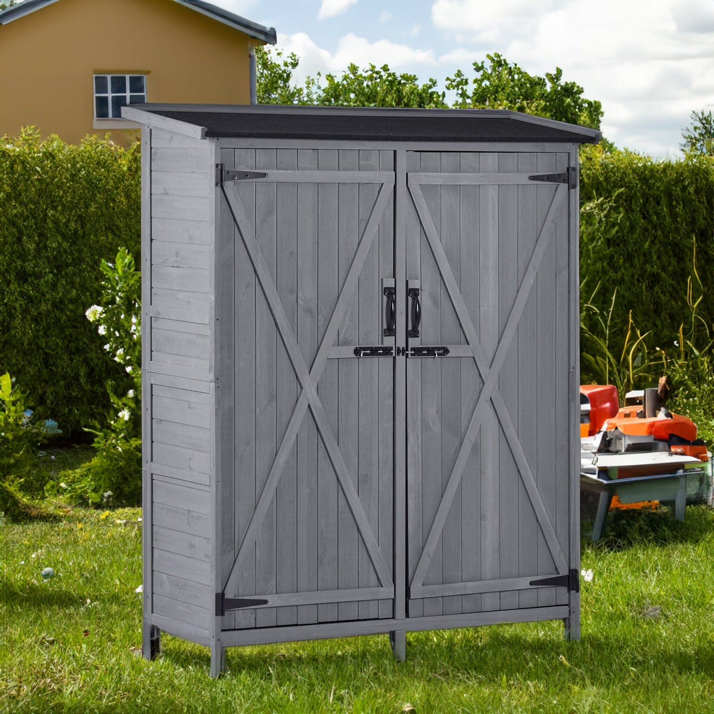 5x4 Outdoor Wood Storage Shed – Gray Finish, Waterproof Asphalt Roof