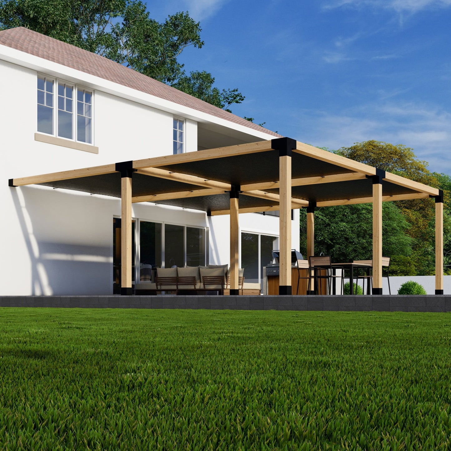 DIY Attached Pergola Kit – With Canopies, Up to 24x24