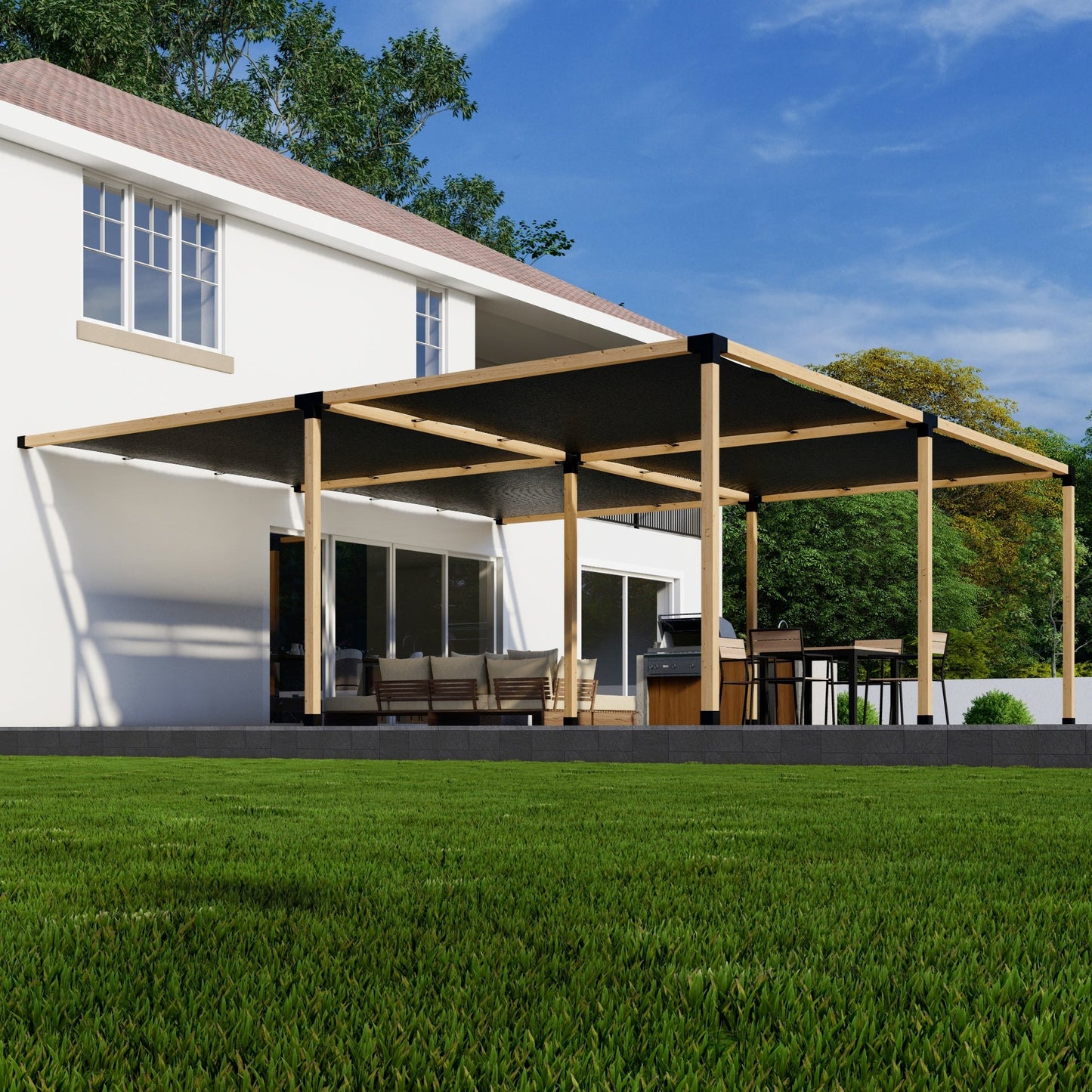 DIY Attached Pergola Kit – With Canopies, Up to 24x24