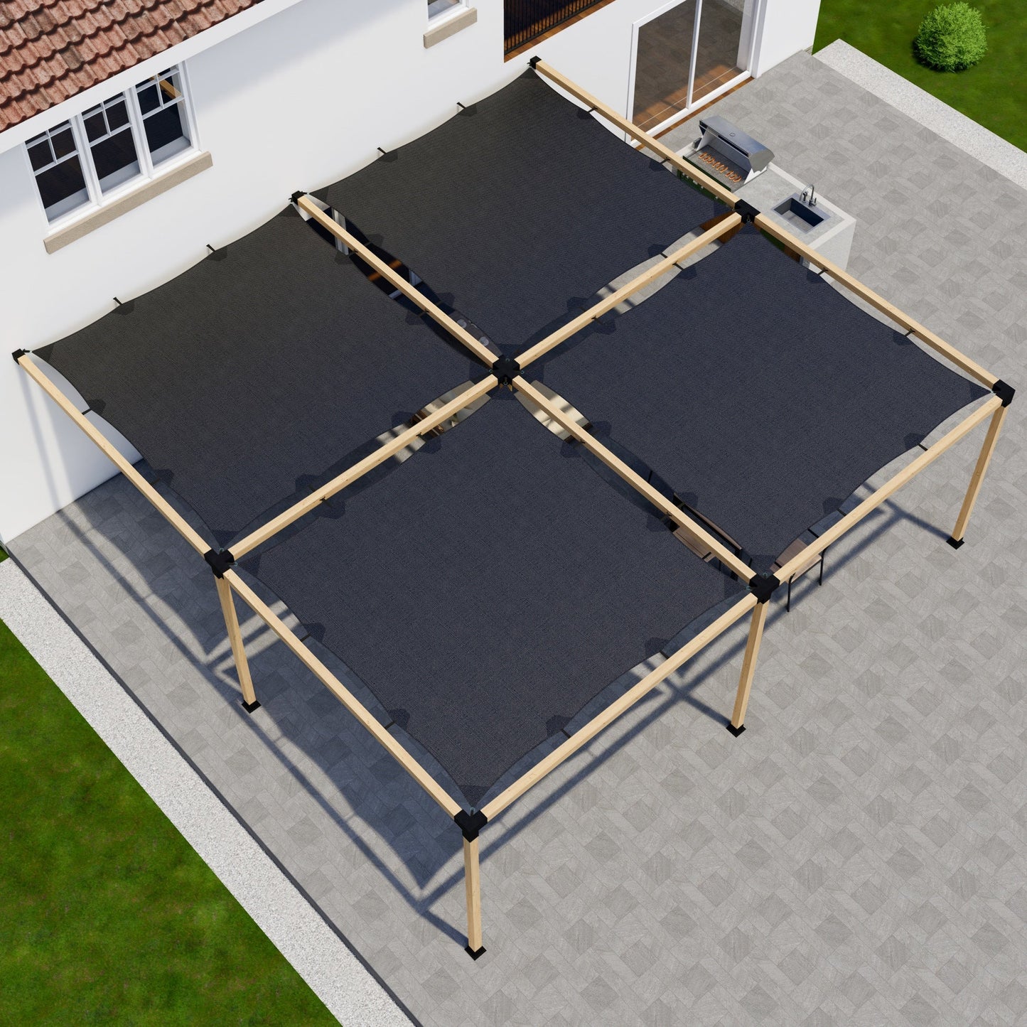 DIY Attached Pergola Kit – With Canopies, Up to 24x24