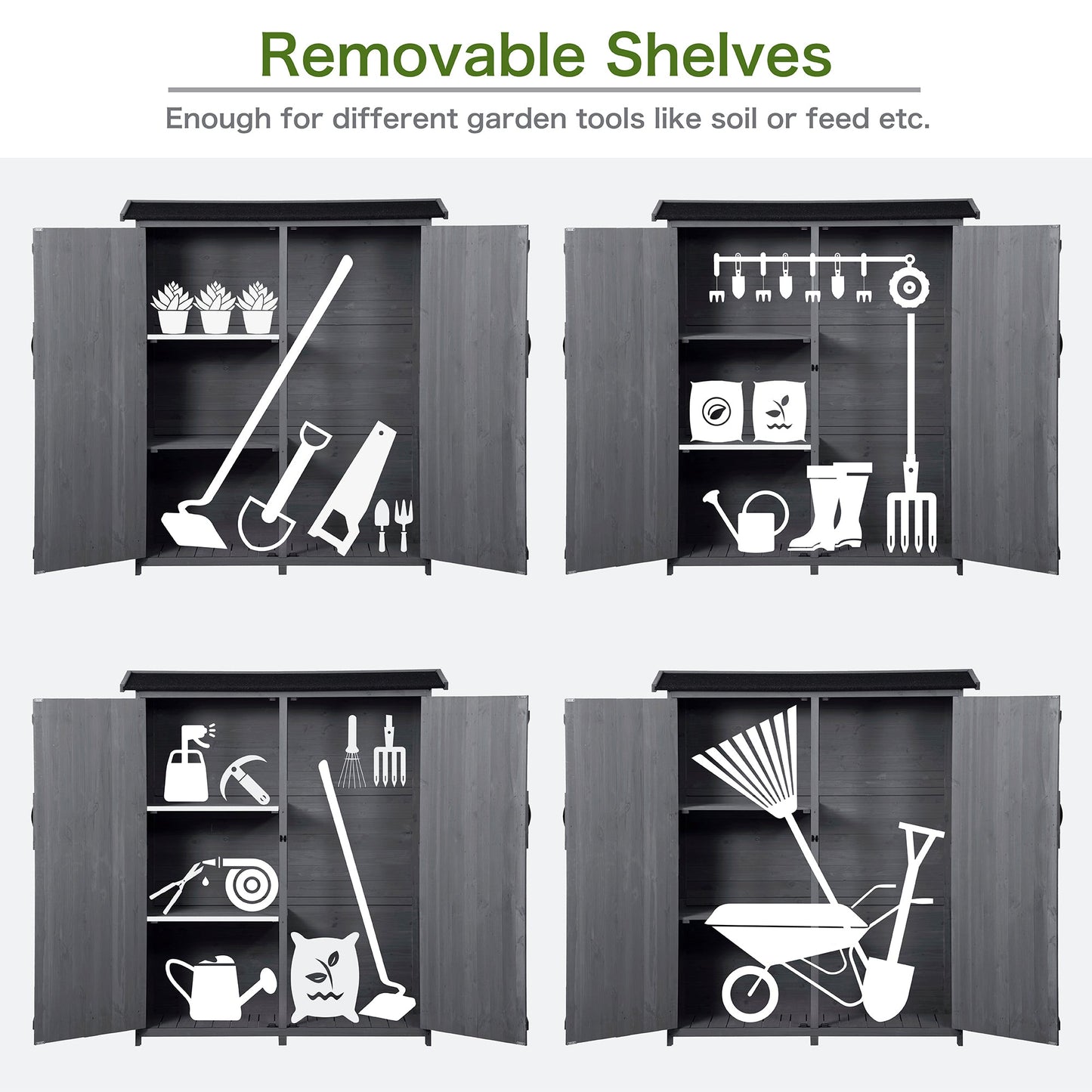 5x4 Outdoor Wood Storage Shed – Gray Finish, Waterproof Asphalt Roof