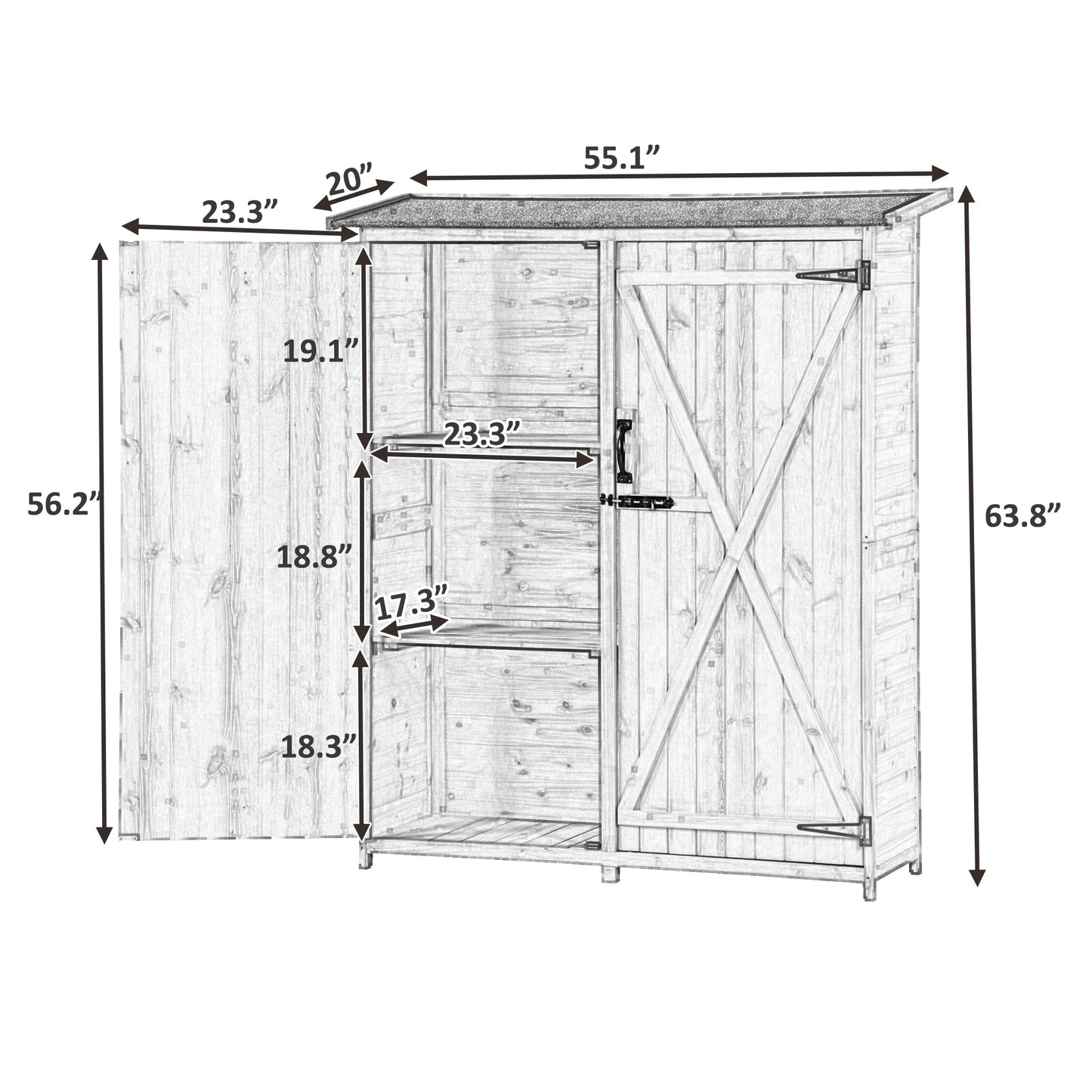 5x4 Outdoor Wood Storage Shed – Gray Finish, Waterproof Asphalt Roof