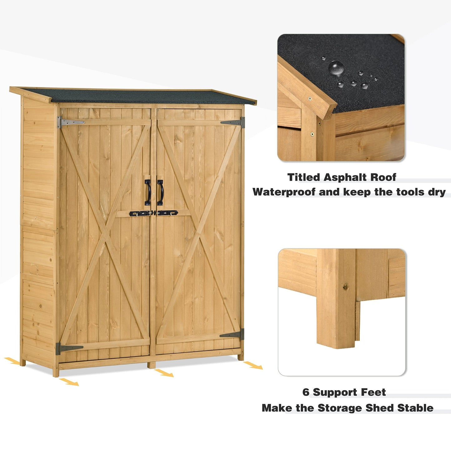 5x4 Outdoor Wood Storage Shed – Natural Finish, Waterproof Asphalt Roof