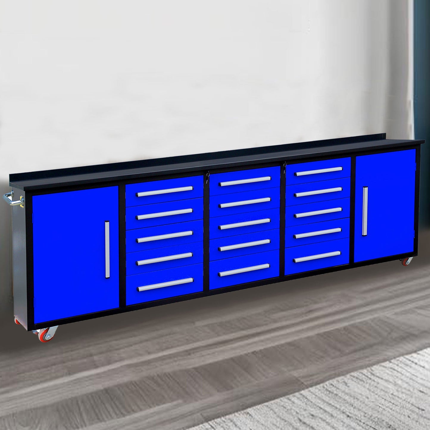 10ft 15-Drawer Storage Workbench with Wheels