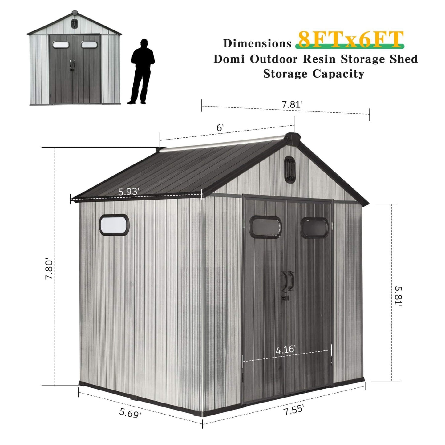 Alora 6x8 Heavy-Duty All-Weather Resin Storage Shed – Doors, Windows & Vents