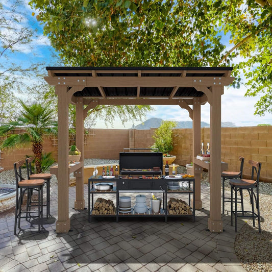 Alora Heavy-Duty Wooden Grill Gazebo – Sloped Metal Roof