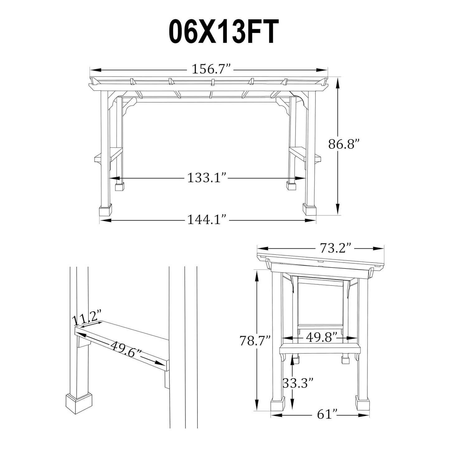 Alora Heavy-Duty Wooden Grill Gazebo – Sloped Metal Roof