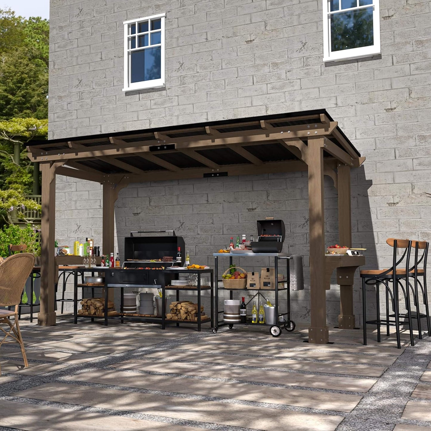Alora Heavy-Duty Wooden Grill Gazebo – Sloped Metal Roof
