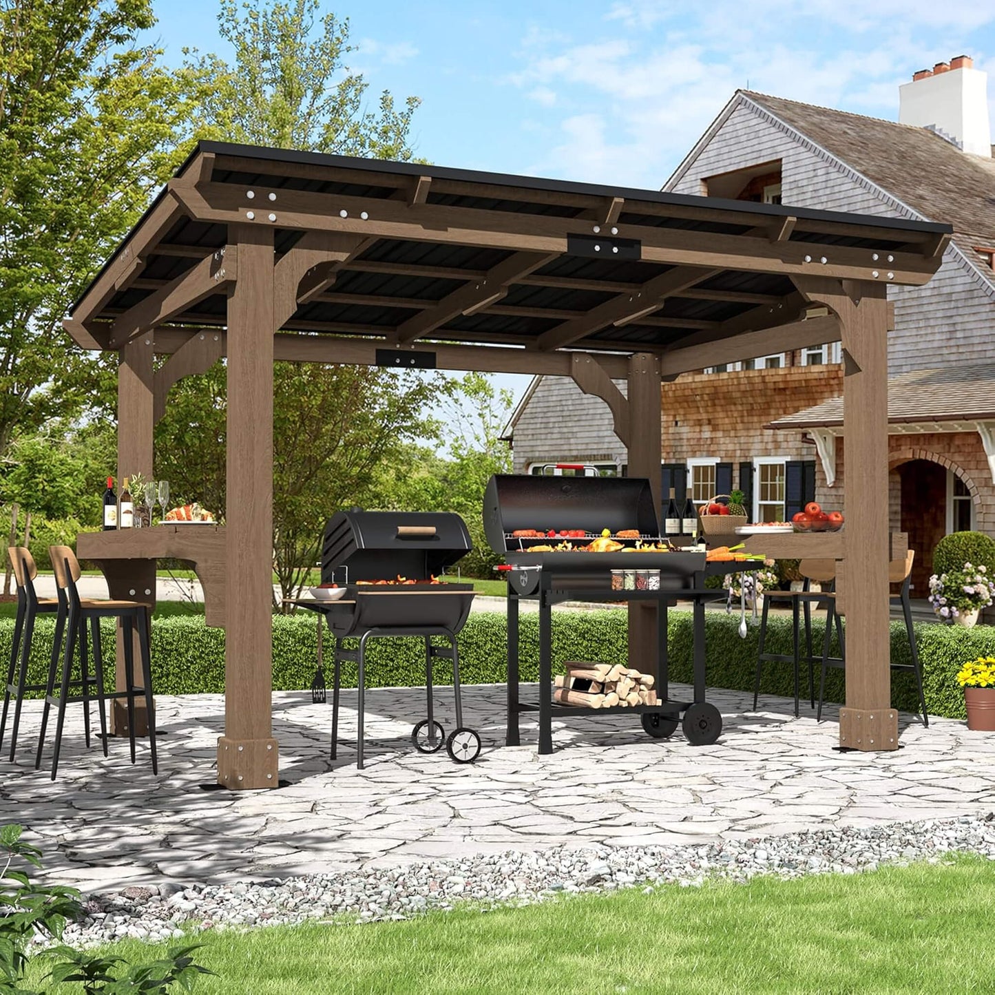 Alora Heavy-Duty Wooden Grill Gazebo – Sloped Metal Roof