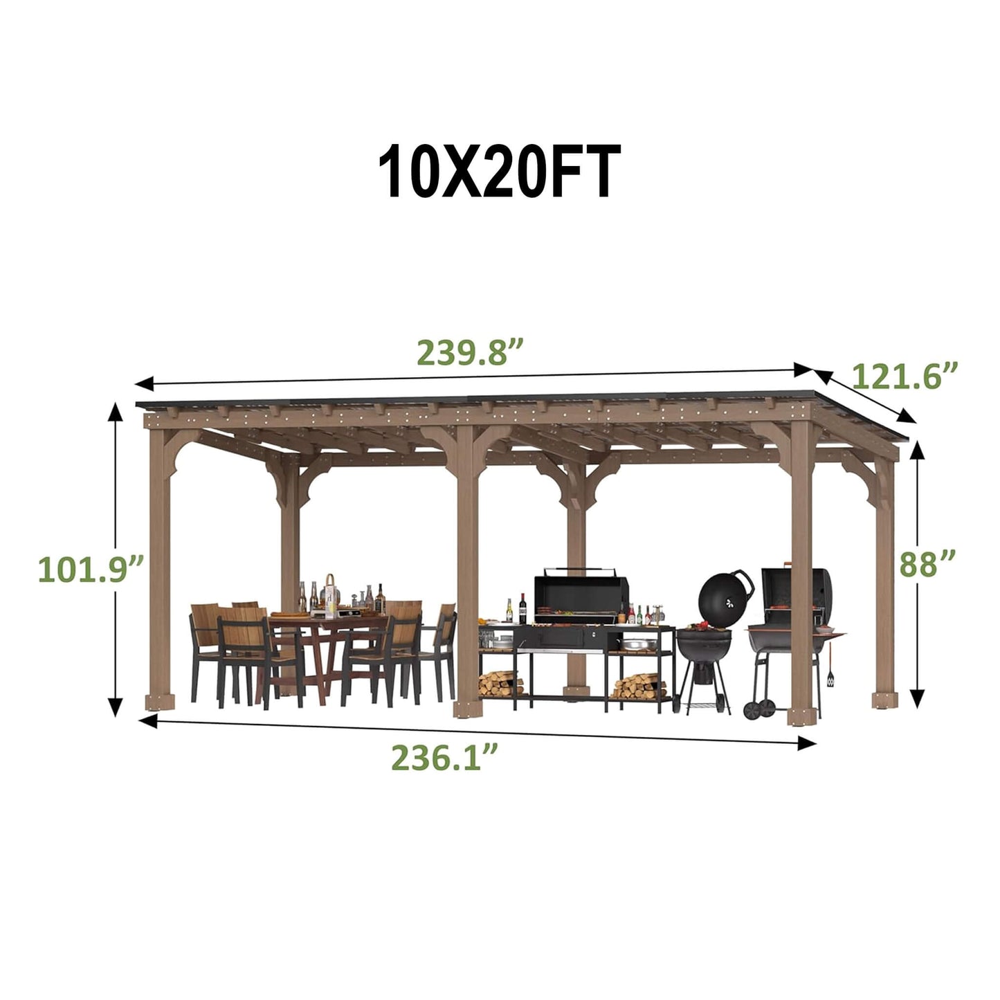 Alora Heavy-Duty Wooden Grill Gazebo – Sloped Metal Roof