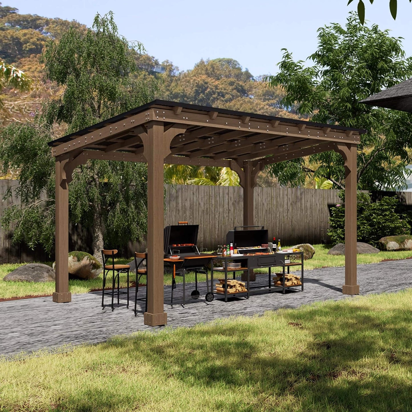 Alora Heavy-Duty Wooden Grill Gazebo – Sloped Metal Roof