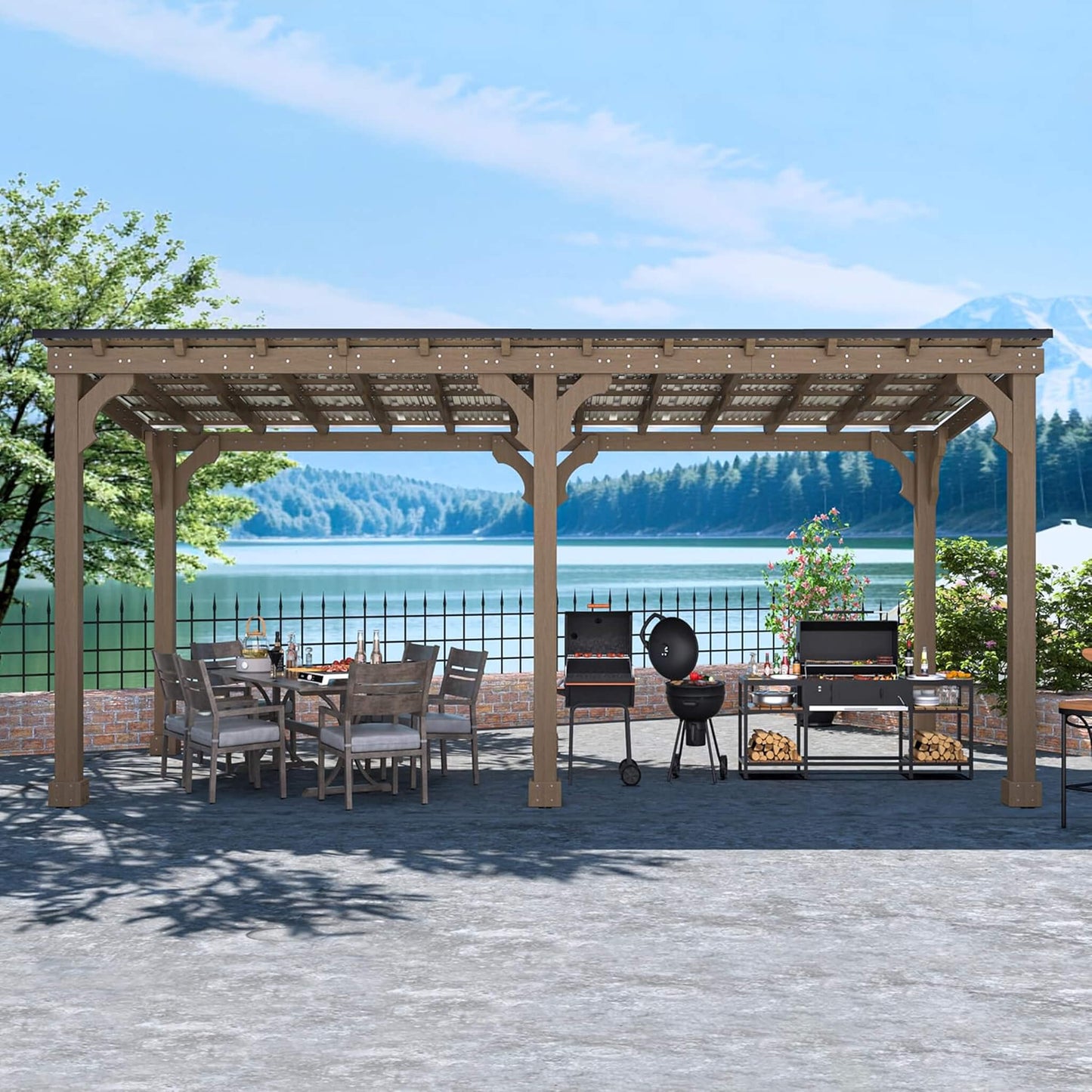 Alora Heavy-Duty Wooden Grill Gazebo – Sloped Metal Roof