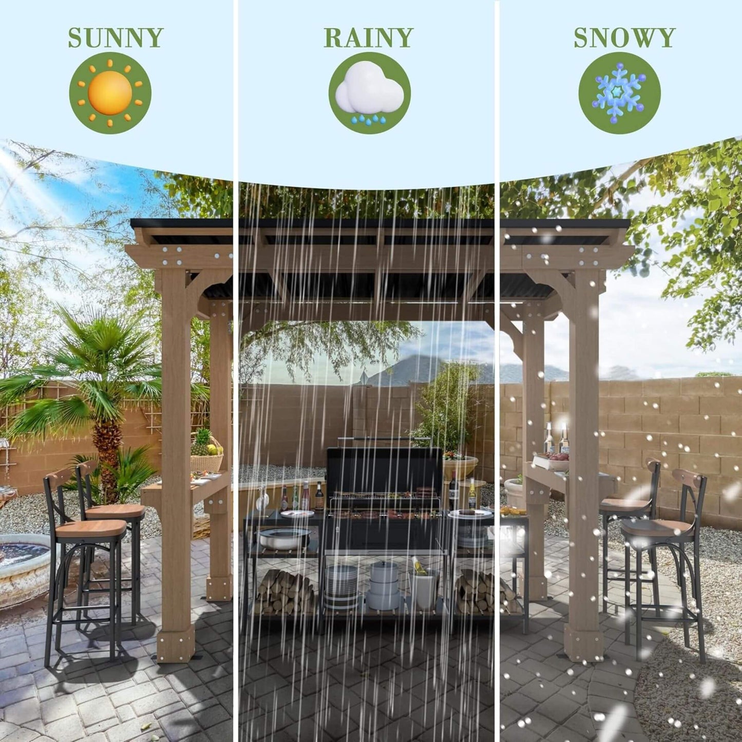Alora Heavy-Duty Wooden Grill Gazebo – Sloped Metal Roof