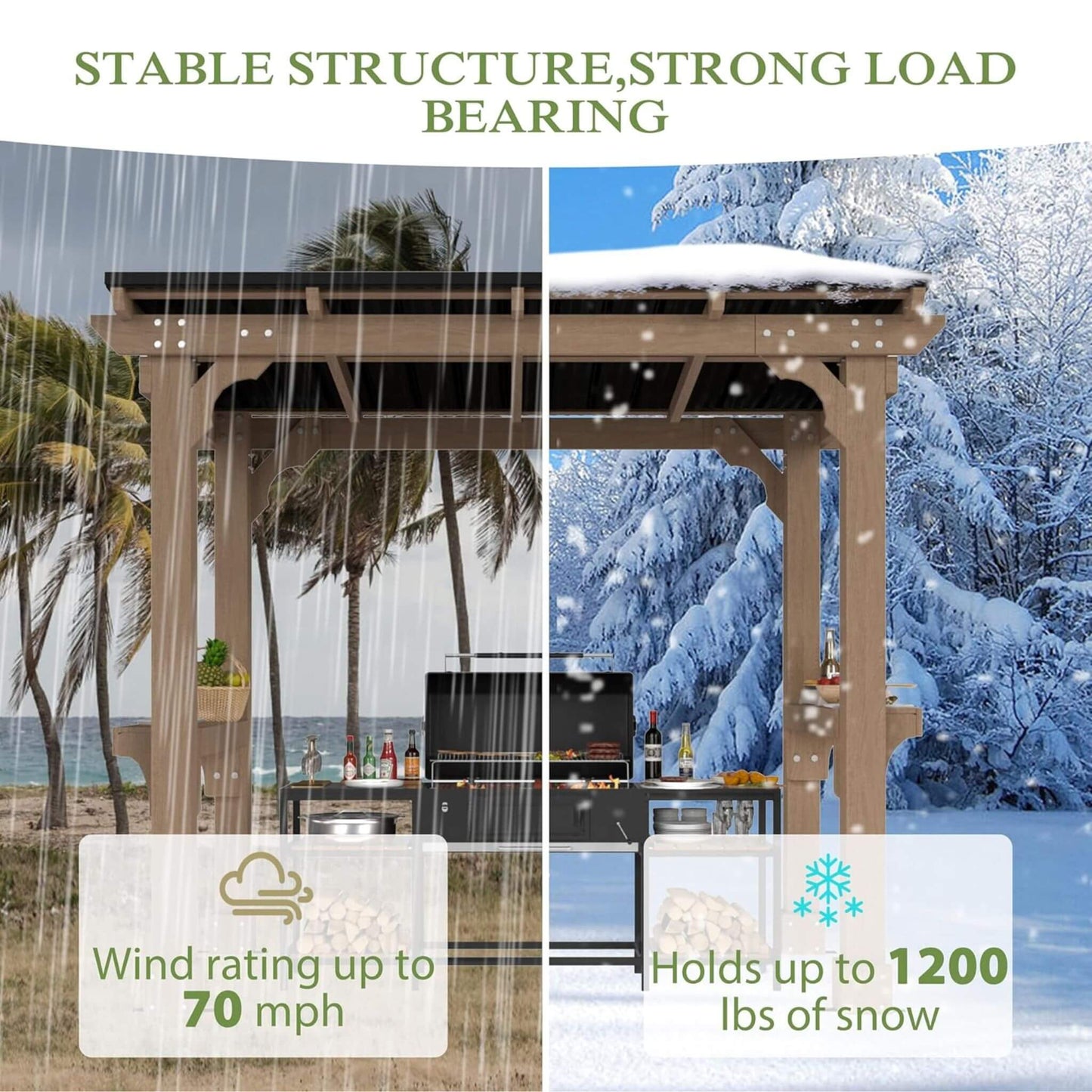 Alora Heavy-Duty Wooden Grill Gazebo – Sloped Metal Roof