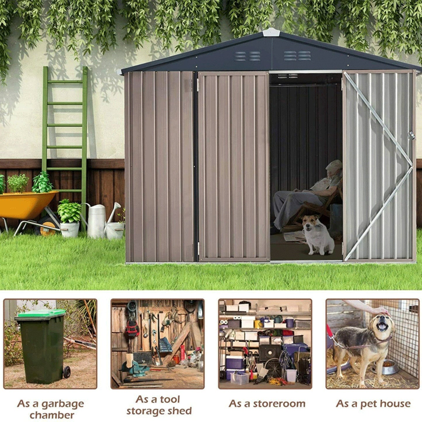 Alora 6x8 Outdoor Metal Cabin Storage Shed – Hanover Style