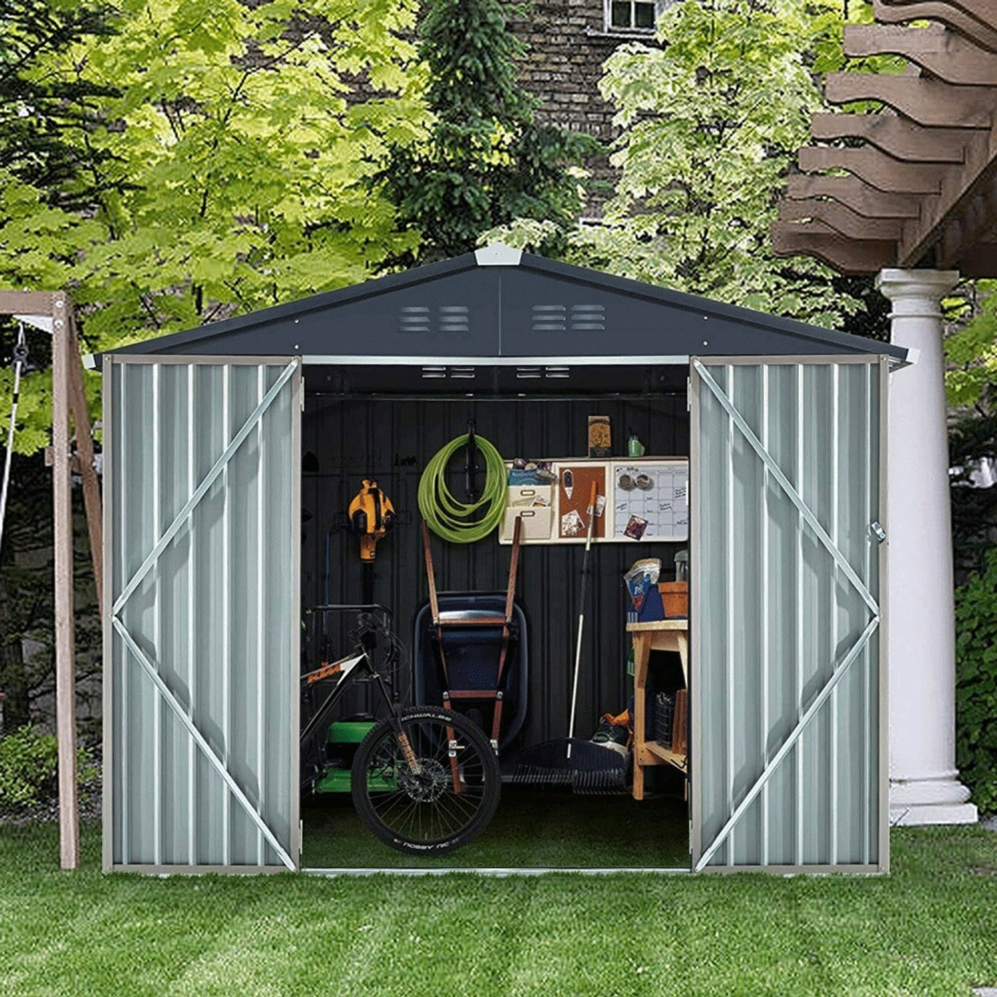Alora 6x8 Outdoor Metal Cabin Storage Shed – Hanover Style