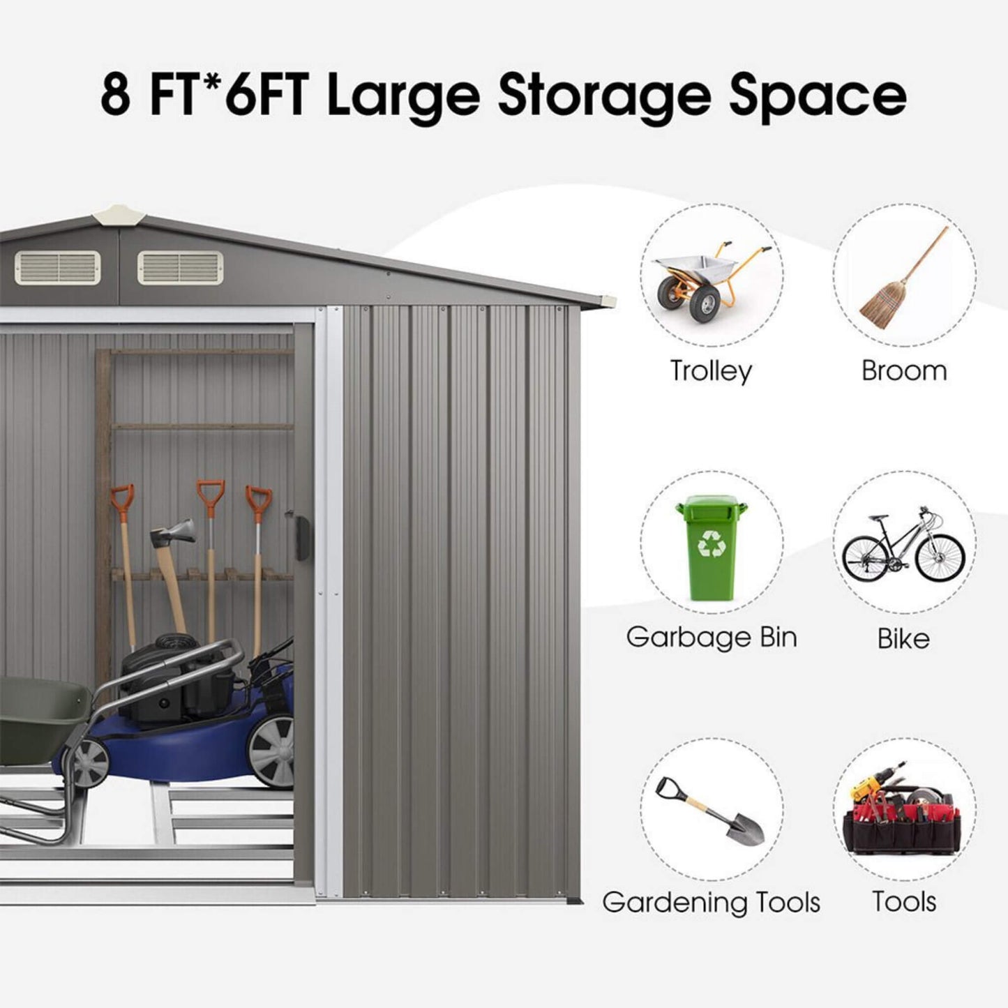Alora 8x6 Outdoor Steel Tool & Garden Storage Shed