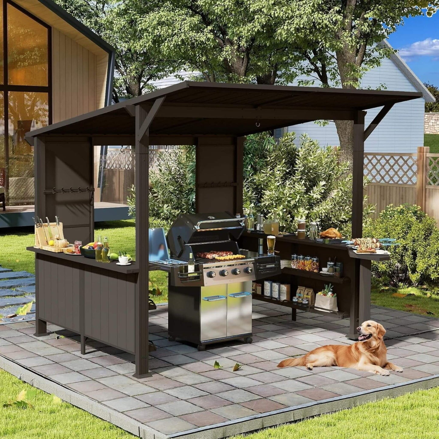 Alora 9x10 Modern Slanted Hardtop Grill Gazebo – Alloy Steel