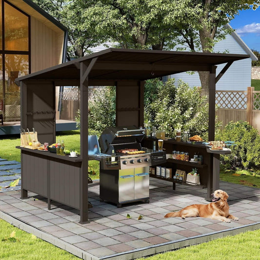 Alora 9x10 Modern Slanted Hardtop Grill Gazebo – Alloy Steel