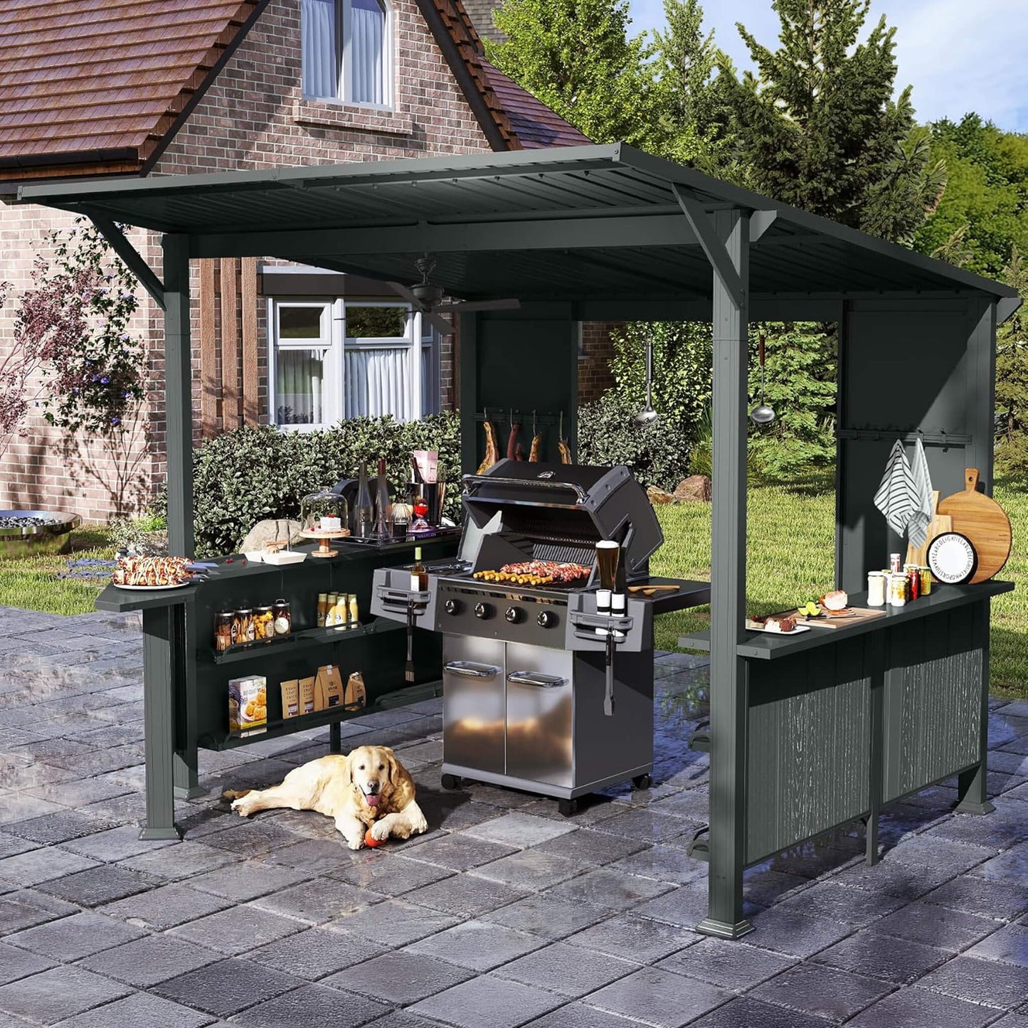 Alora 9x10 Modern Slanted Hardtop Grill Gazebo – Alloy Steel