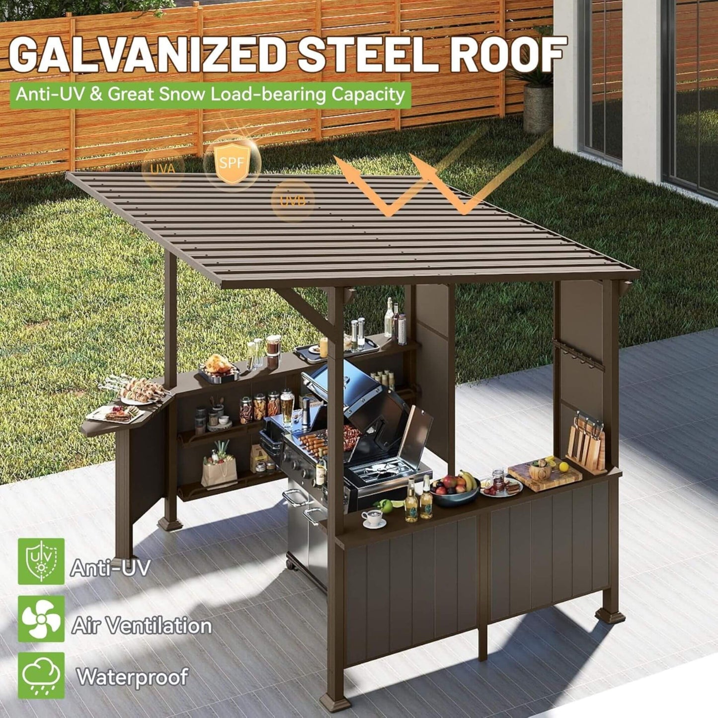 Alora 9x10 Modern Slanted Hardtop Grill Gazebo – Alloy Steel