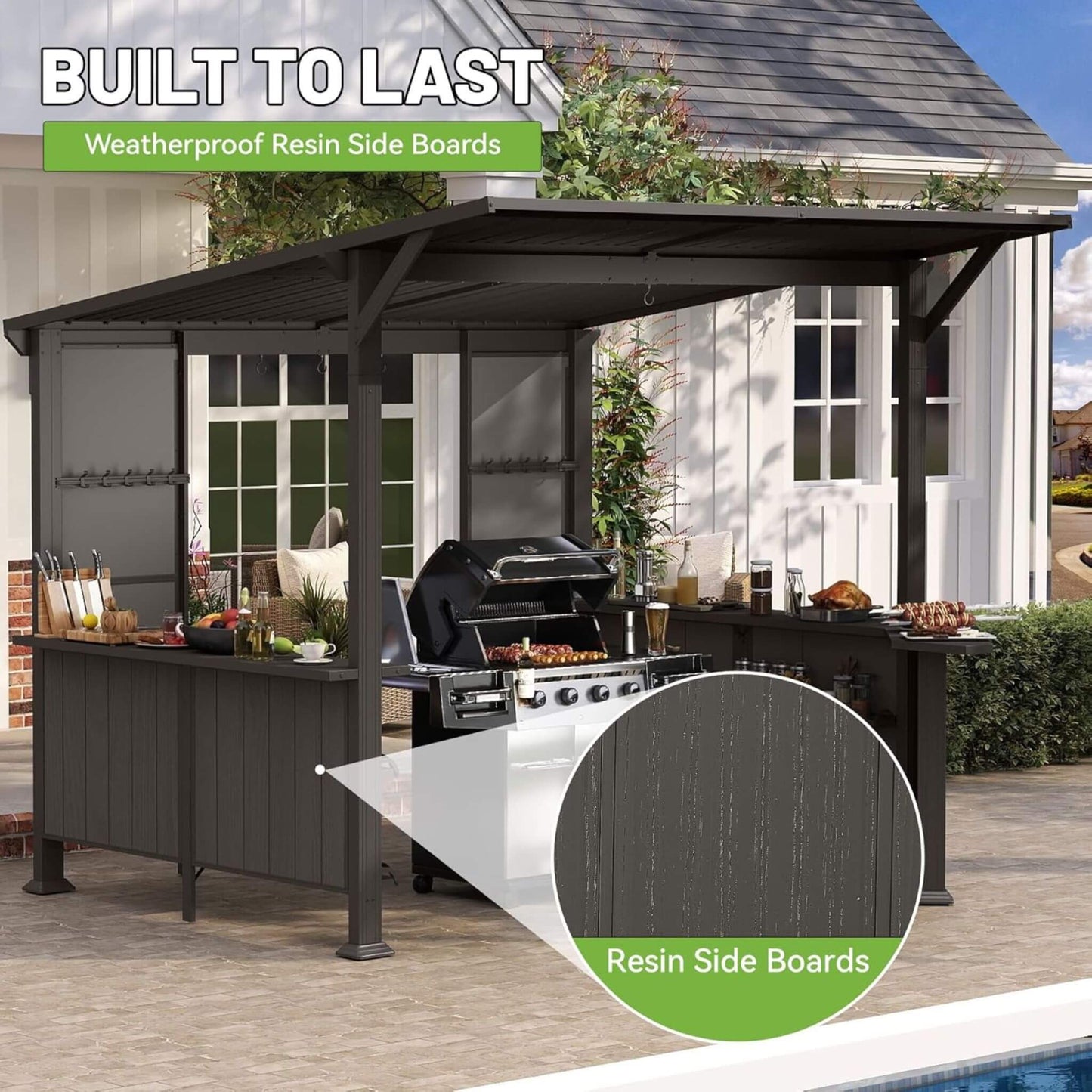Alora 9x10 Modern Slanted Hardtop Grill Gazebo – Alloy Steel