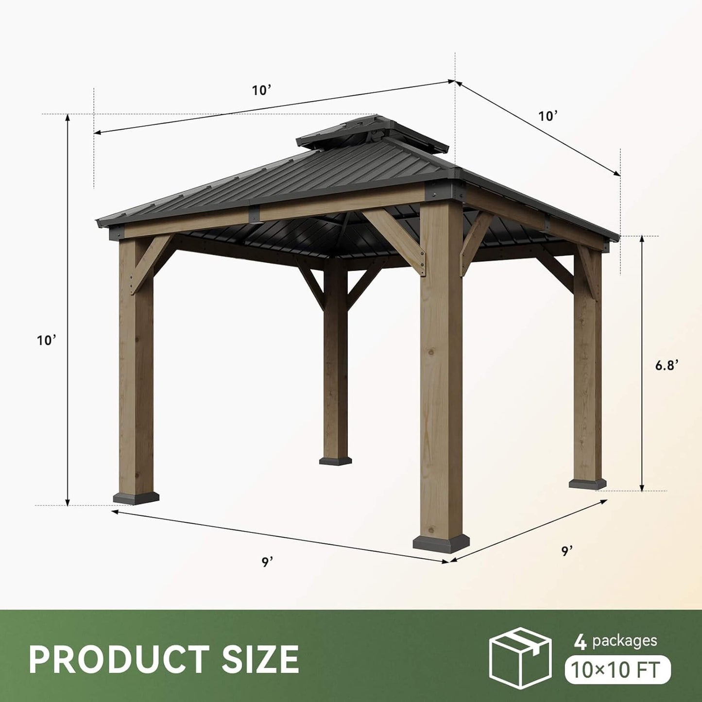 Alora Outdoor Cedar Wood Hardtop Gazebo – Galvanized Steel