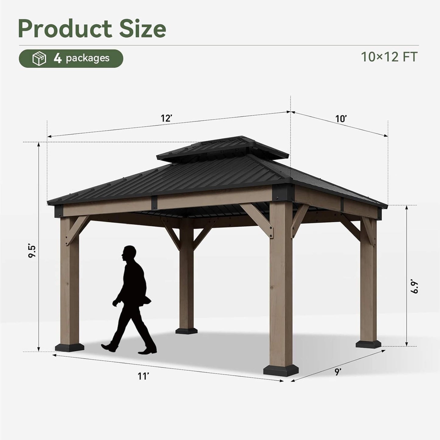 Alora Outdoor Cedar Wood Hardtop Gazebo – Galvanized Steel