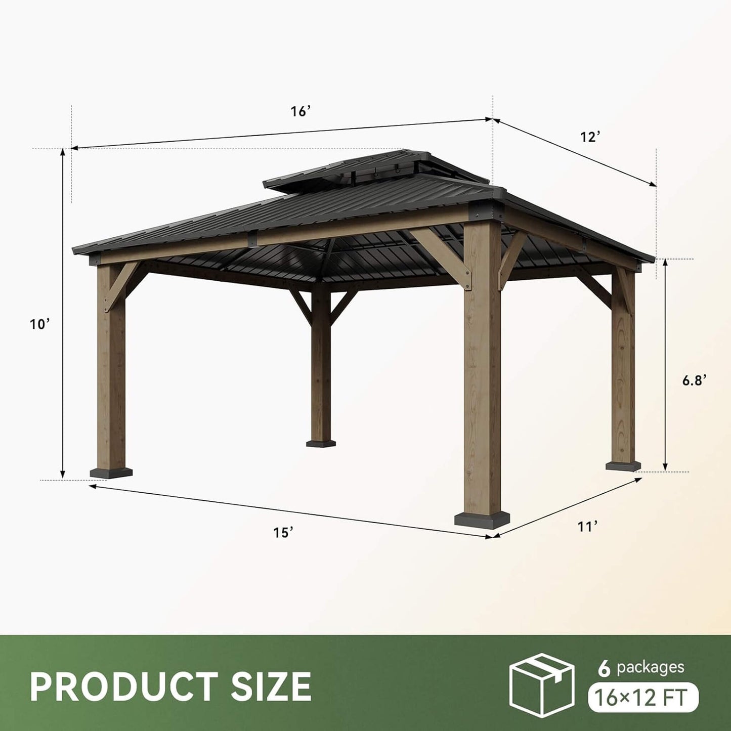 Alora Outdoor Cedar Wood Hardtop Gazebo – Galvanized Steel