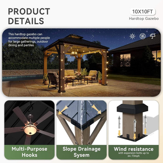 Alora Outdoor Cedar Wood Hardtop Gazebo – Galvanized Steel