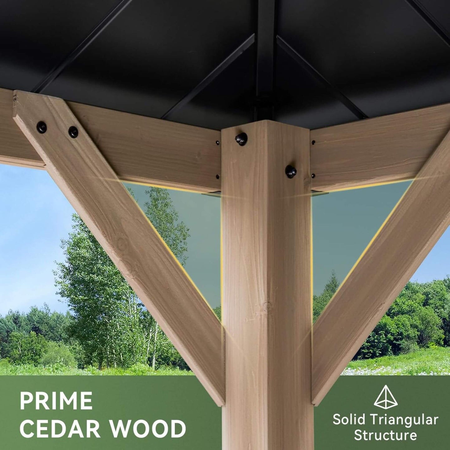 Alora Outdoor Cedar Wood Hardtop Gazebo – Galvanized Steel