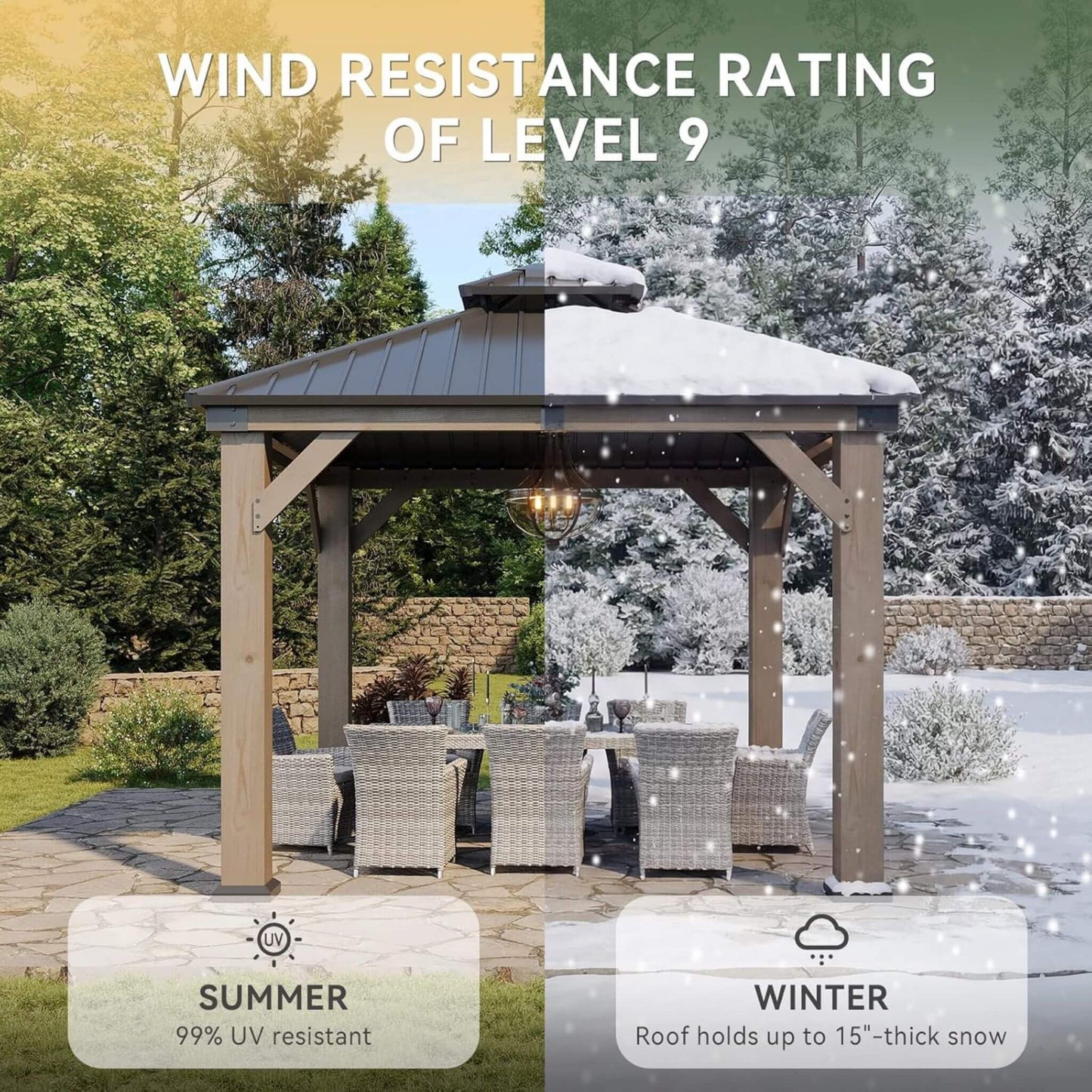 Alora Outdoor Cedar Wood Hardtop Gazebo – Galvanized Steel